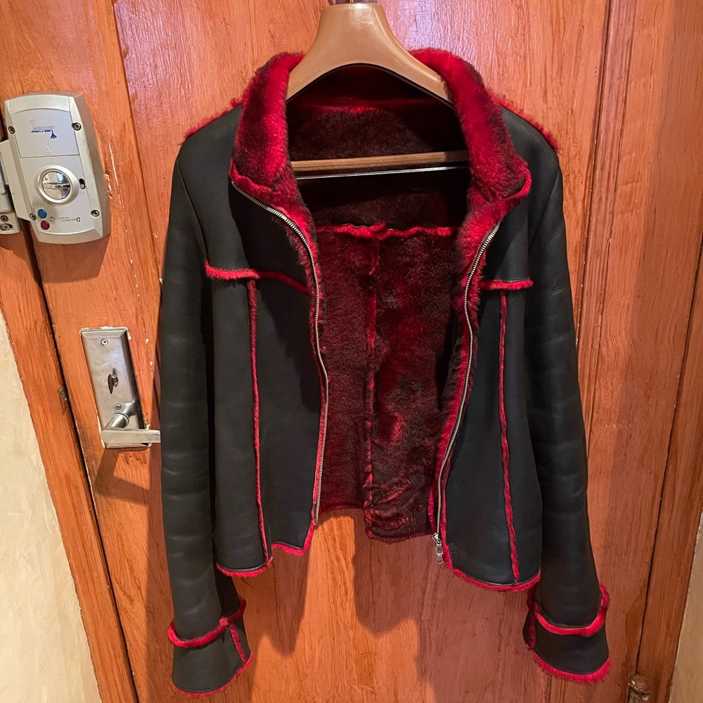 Caractère Belgian red and black shearling petit winter coat
